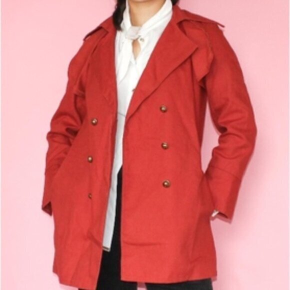 Samantha Pleet Jackets & Blazers - Samantha Pleet Spring Tomato girl red peacoat jacket with gold buttons XS